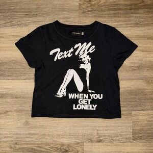 Lonely Ghost Text Me When You Get Lonely Graphic Crop Tee Black Size S